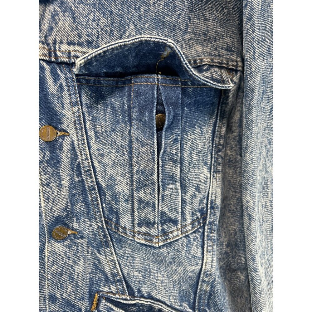 Palmettos Womens Acid Washed Blue Trucker Denim Button Front Long Sleeve M (A-6) - Picture 5 of 7